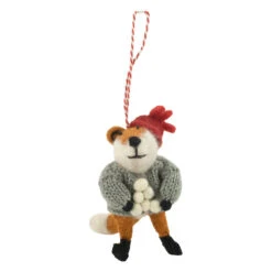 Fox With Hat And Snowballs Ornament